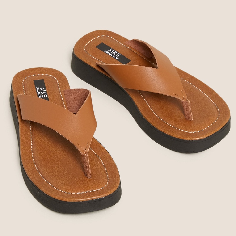 Mark & Spencer M&S Brown Leather Flip Flops